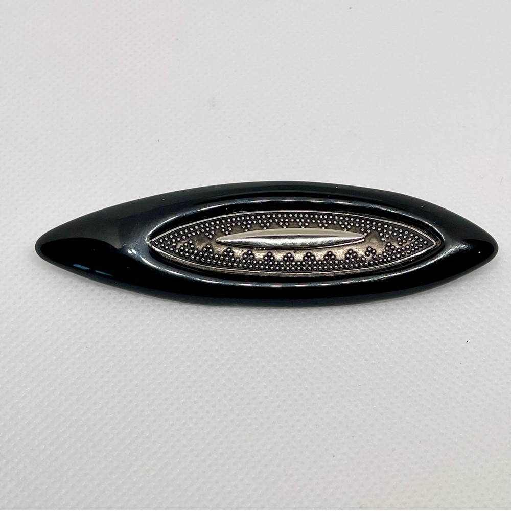 Vintage 80's Black Plastic Oval Tribal Pin